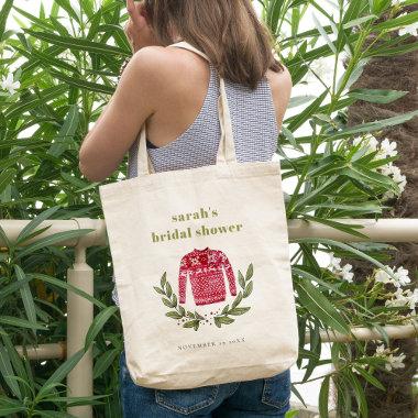 Cute Winter Red Green Ugly Sweater Bridal Shower Tote Bag