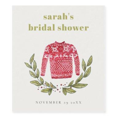 Cute Winter Red Green Ugly Sweater Bridal Shower Wine Label