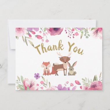 Cute Woodland Animals Country Floral Thank You
