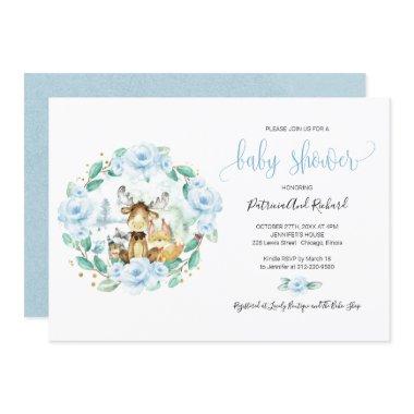 Cute Woodland Animals Floral Greenery Baby Shower