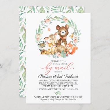 Cute Woodland Animals Greenery Baby Shower By Mail Invitations