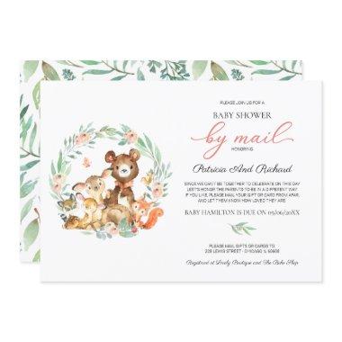 Cute Woodland Animals Greenery Baby Shower By Mail Invitations