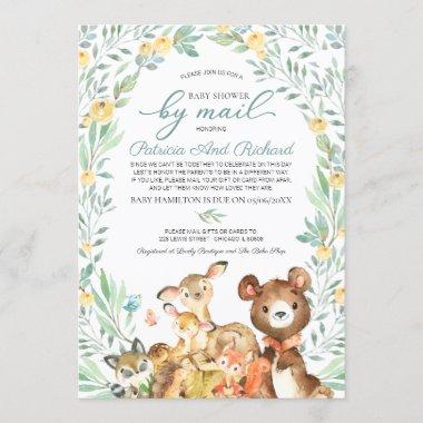 Cute Woodland Animals Greenery Baby Shower By Mail Invitations