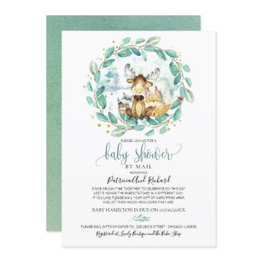 Cute Woodland Animals Greenery Baby Shower By Mail Invitations