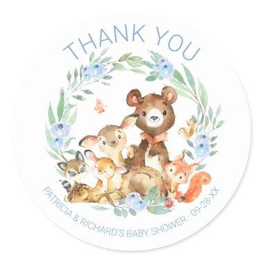 Cute Woodland Animals Greenery Baby Shower Classic Round Sticker