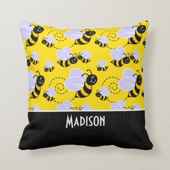Cute Yellow & Black Bee Throw Pillow
