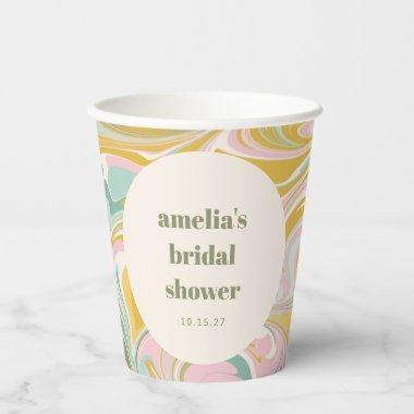 Cute Yellow Pastel Abstract Custom Bridal Shower Paper Cups