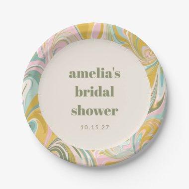 Cute Yellow Pastel Abstract Custom Bridal Shower Paper Plates