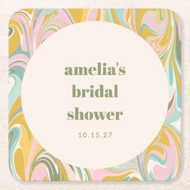 Cute Yellow Pastel Abstract Custom  Square Paper Coaster