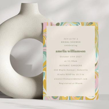 Cute Yellow Pastel Abstract Swirl Bridal Shower Invitations