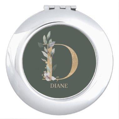 D Monogram Floral Personalized Compact Mirror