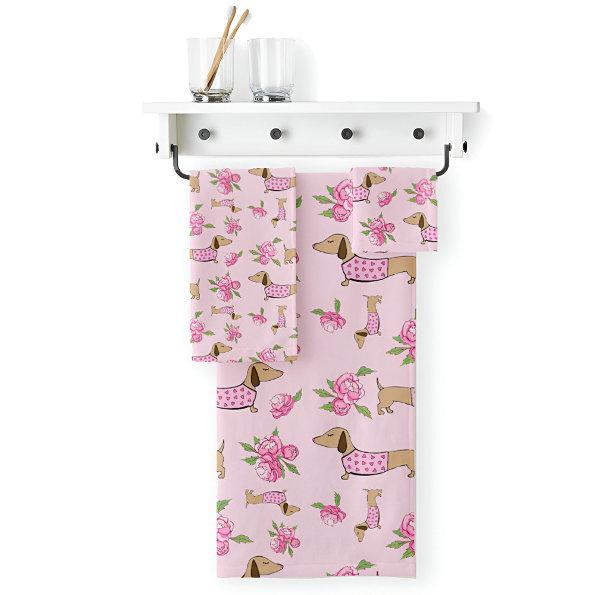 Dachshund Bath Towel Set Doxie + Peonies Floral