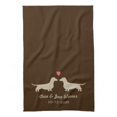 Dachshund Silhouettes with Heart Personalized Cute Kitchen Towel