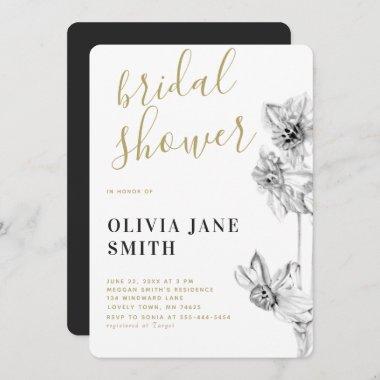 Daffodil Gold Art Drawing Original Bridal Shower Invitations