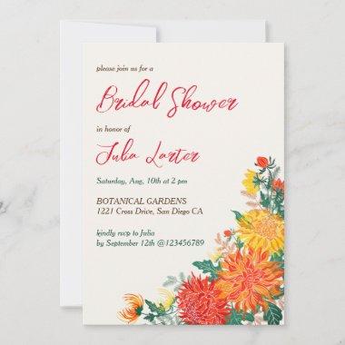 Dahlia Orange Green Spring Flowers Bridal Shower Invitations