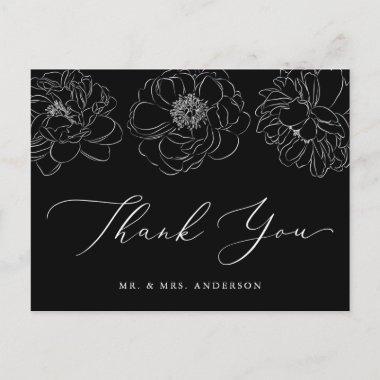 Dainty Floral Black and White Wedding Thank You PostInvitations