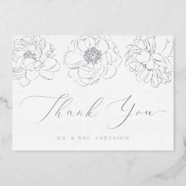 Dainty Floral Silver Foil Wedding Thank You Invitations