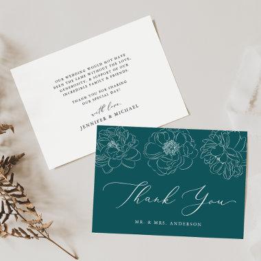 Dainty Floral Teal Wedding Thank You Invitations