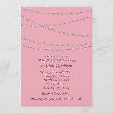 Dainty Pearls on Pink Bridal Shower Invitations