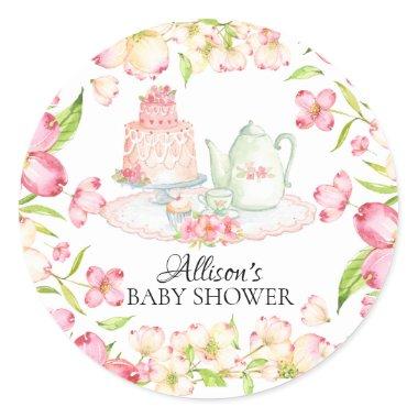 Dainty Pink Floral Baby Tea Party Sticker
