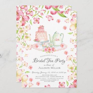 Dainty Pink Floral Bridal Tea Party Invitations