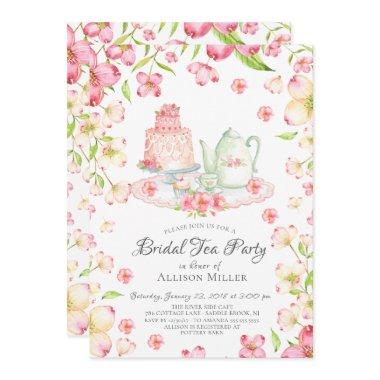 Dainty Pink Floral Bridal Tea Party Invitations