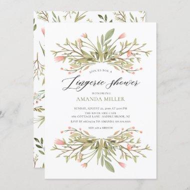 Dainty Pink Floral Greenery Bridal Lingerie Shower Invitations