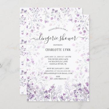 Dainty Purple Watercolor Flowers Lingerie Shower Invitations