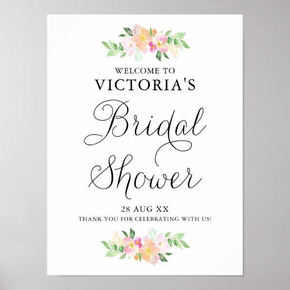 Dainty Watercolor Florals Bridal Shower Welcome Poster