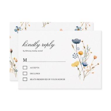 Dainty Wild Flower Florals Rustic Boho Wedding RSVP Card