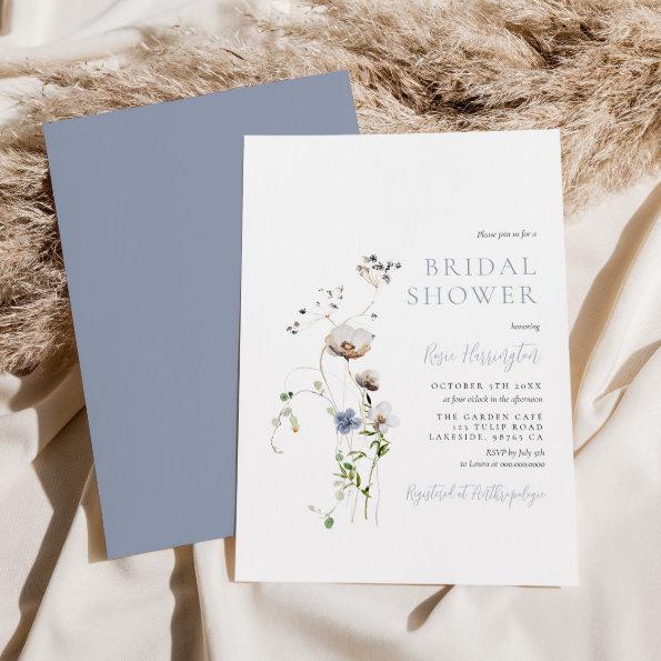Dainty Wildflower Dusty Blue Bridal Shower Invitations