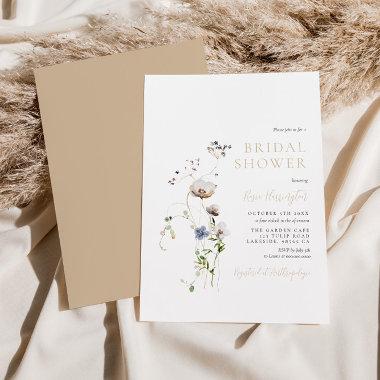 Dainty Wildflower Soft Tan Bridal Shower Invitations