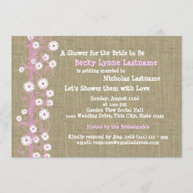 Daisies and Burlap Pink Bridal Shower Invitations
