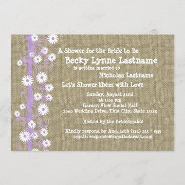 Daisies and Burlap Purple Bridal Shower Invitations