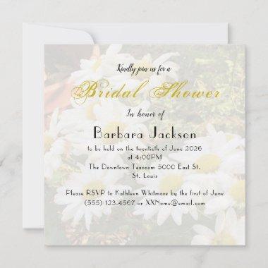 Daisies and Flowing Yellow Script Bridal Shower Invitations