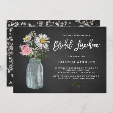 Daisy Mason Jar Chalkboard Rustic Bridal Luncheon Invitations