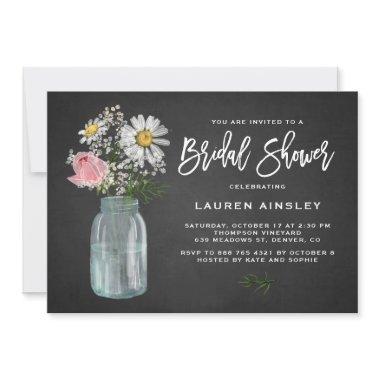 Daisy Mason Jar Rustic Chalkboard Bridal Shower Invitations