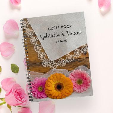 Daisy Trio and Lace Barn Wedding Guest Book