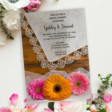 Daisy Trio and Lace Country Barn Bridal Shower Invitations