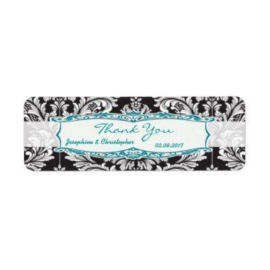 Damask black and white Wedding Thank you Lab Label