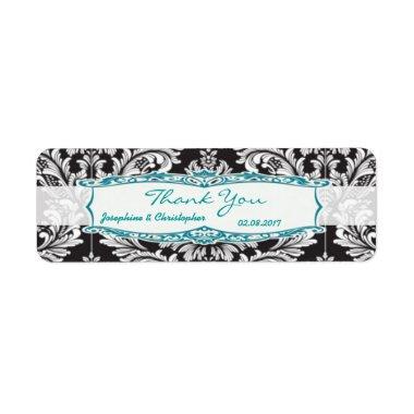 Damask black and white Wedding Thank you Lab Label