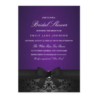 Damask Black & Purple Bow  Invite