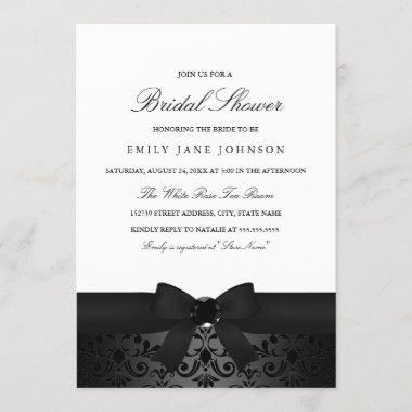 Damask Black & White Bow Bridal Shower Invite