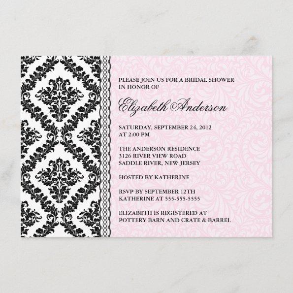 Damask Bridal Shower Invitations Black & Pink