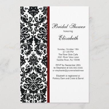 Damask Bridal Shower Invitations Merlot Red
