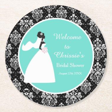Damask Bride  Round Paper Coaster