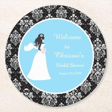 Damask Bride  Round Paper Coaster