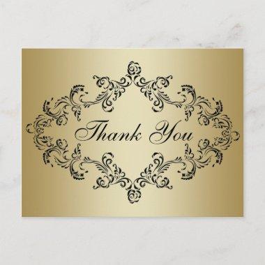 Damask decorated gold Thank You Invitations