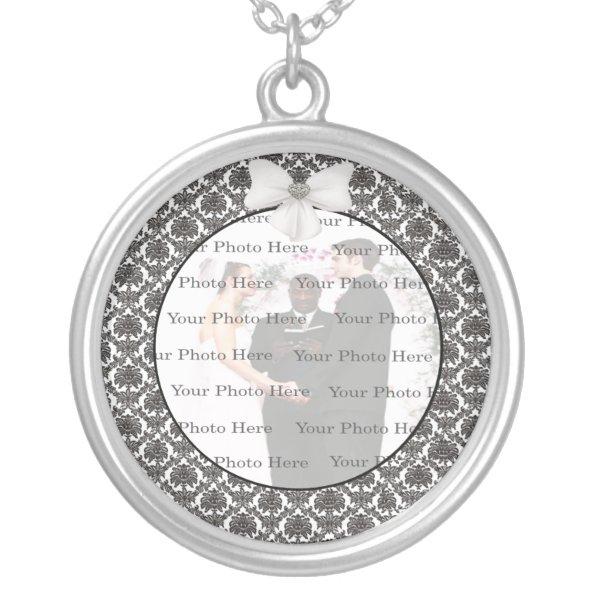 Damask Elegance Wedding Silver Round Necklace