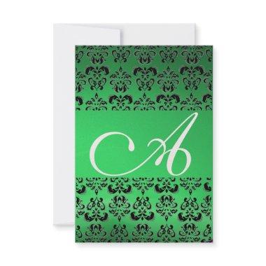 DAMASK GEM MONOGRAM green rsvp gold Invitations